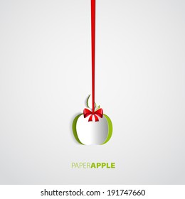 Paper apple cutout hanging on bow - vector illustration design card - EPS10