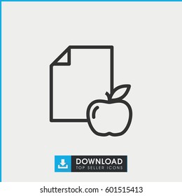 paper and apple icon. simple outline paper and apple vector icon. on white background.