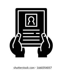 Paper application black icon, concept illustration, vector flat symbol, glyph sign.