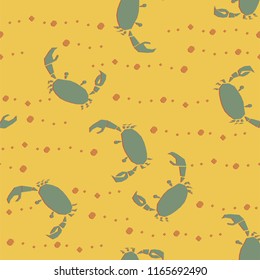 Paper application with green crabs and bubbles for wrapping, craft, textile, fabric