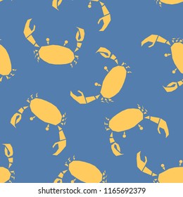 Paper application with yellow crabs for wrapping, craft, textile, fabric