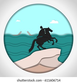 Paper applique style vector illustration. Card with application of monument to Peter the Great The copper rider, St. Petersburg. Postcard.