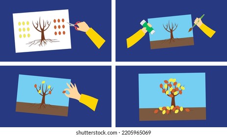 paper applique tree with falling leaves