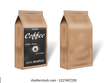 paper arabica coffee package design mock up. empty coffee template packaging in vintage style. 3d vector illustration