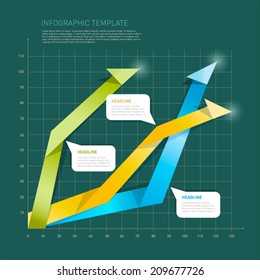 Paper arrows info-graphic on dark background. Vector Illustration.