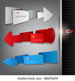 Paper arrows on a gray background with place for text