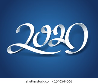 Paper art of 2020 calligraphy hand lettering, happy new year celebration,  vector art and illustration.