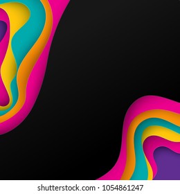 Paper art 3D abstract background with origami shapes. Paper waves, layers texture. Geometric design layout. Bright colours