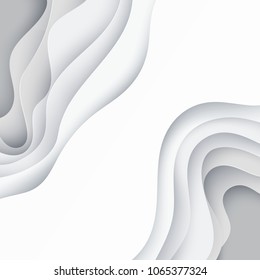 Paper art 3D abstract background with origami shapes. White paper waves, layers texture. Geometric design layout. 