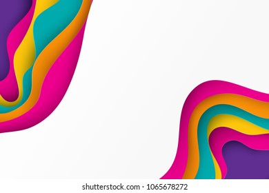 Paper art 3D abstract background with origami shapes. Paper waves, layers texture. Geometric design layout 