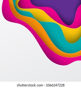 Paper art 3D abstract background with origami shapes. Paper waves, layers texture. Geometric design layout 