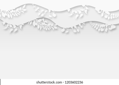Paper art 3d spring or summer forest with tree branches with leaves,  climbers. Nature and environment concept. Origami design, paper layers