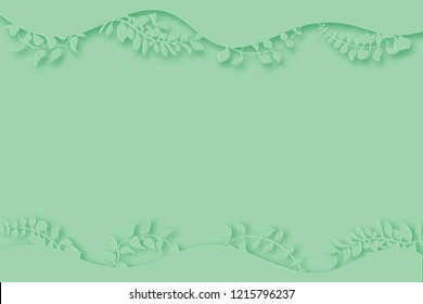 Paper art 3d spring or summer forest with tree branches with leaves,  climbers. Nature and environment concept. Origami design, pastel colored paper layers