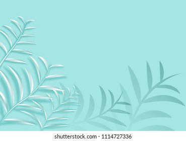 Paper art in 3d style abstract vector cut background.Line wave cover design for wallpaper.Origami modern template.Greeting card digital craft style.Geometric backdrop.Blue design.Tropical palm leaves.