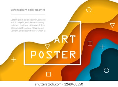 Paper art abstract background waves. Modern origami design template. Vector illustration. 3d brochure poster paper cut layers.