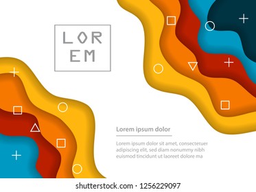 Paper art abstract background waves. Modern origami design template. Vector illustration. 3d brochure poster paper cut layers.