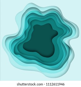Paper art abstract wave background, origami, blue background modern paper craft style vector