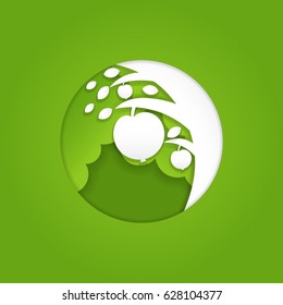 Paper art apple on the tree concept. Vector illustration