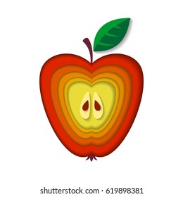 Paper art apple. Vector illustration. Paper cut style apple. Origami concept.
