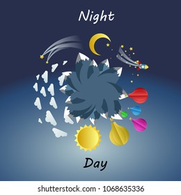 paper art background, day and night