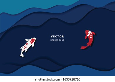 Paper art background texture with koi fis h illustration of koi carp, creative neutral cover design vector illustration.