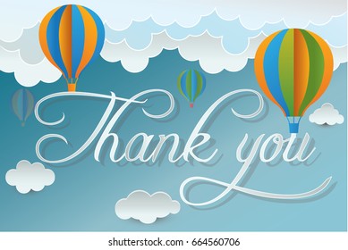 Paper art balloon   cloud  in the sky concept, vector and thank you illustration
