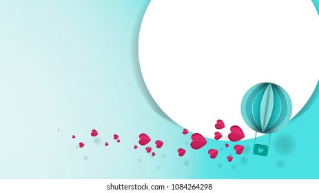 Paper art of balloon flying and scatter heart in the sky, origami , Greeting ,spring ,celebrating and valentine's day concept, vector art and illustration.