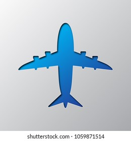 Paper art of the blue aircraft isolated. Vector illustration. Aircraft icon is cut from paper.