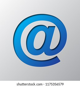 Paper art of the blue e mail symbol isolated. Vector illustration. E Mail icon and shield is cut from paper.