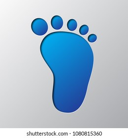 Paper art of the blue footprint symbol isolated. Vector illustration. Footprint icon is cut from paper.