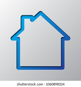 Paper art of the blue house isolated. Vector illustration. House icon is cut from paper.