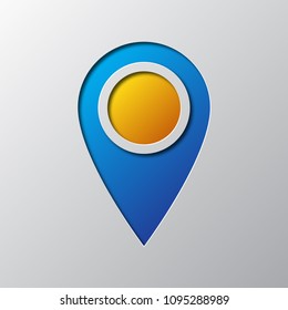 Paper art of blue map pointer isolated. Vector illustration. Pointer icon is cut from paper.