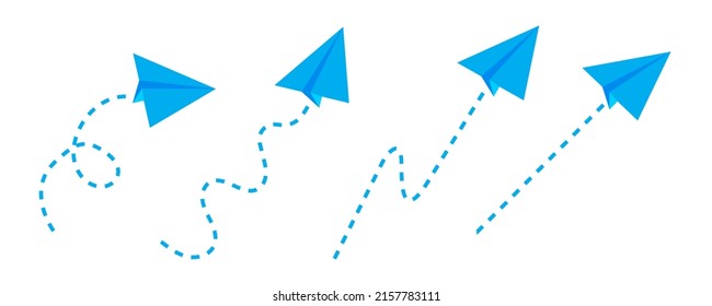 Paper art with blue origami airplanes. Paper plane. Travel concept. Vector illustration. Stock image. 