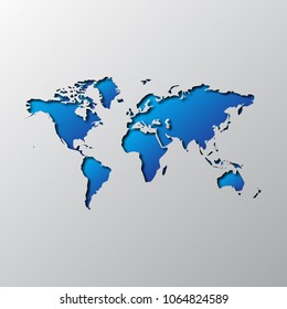 Paper art of the blue World map isolated. Vector illustration. World map is cut from paper.