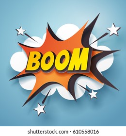 Paper art of Boom speech bubble, vector art and illustration.