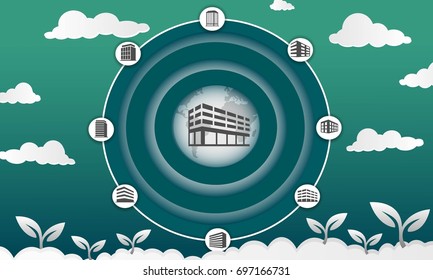 paper art building ecology design concept vector illustration