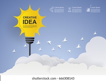 Paper art. bulb light idea concept  to inspire creative innovation, fabrication, layout text design. vector illustration.
