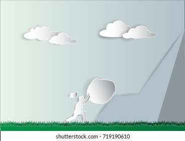 Paper art of businessman patience hard work and the pressure to reach the finish line, vector and illustration.