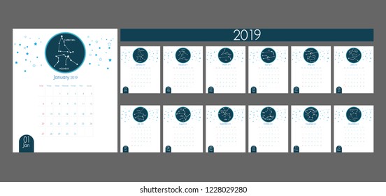 paper art of Calendar with zodiac and horoscope ,New year Festival Card set and Abstract Design vector