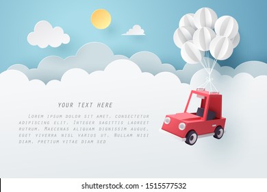 Paper art of car hanging with balloon, finance and asset management concept, vector art and illustration.