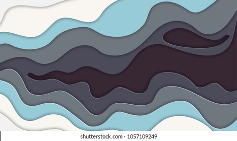Paper art cartoon abstract waves in realistic trendy craft style. Modern origami design template. Concept inspiration or idea for your projects. Vector illustration.