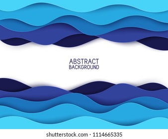 Paper art cartoon abstract waves. Paper carve background. Modern origami design template. Vector illustration. 3d paper layers, sea waves