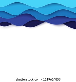 Paper art cartoon abstract waves. Paper carve background. Modern origami design template. Vector illustration. 3d paper layers, sea waves