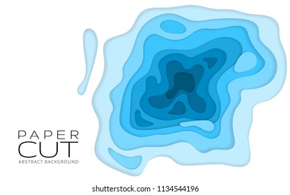 Paper art cartoon abstract waves, holes. Blue sea and beach summer background with paper waves and seacoast for banner, invitation, poster or web site design. Vector illustration.