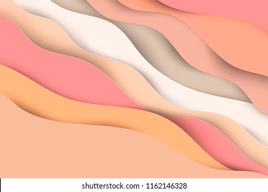 Paper art cartoon abstract waves. Pastel colored paper carve background. Modern origami design template. Vector illustration. 3d paper layers