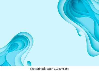 Paper art cartoon abstract waves, holes. Paper carve background. Modern origami design template. Vector illustration. 3d paper layers