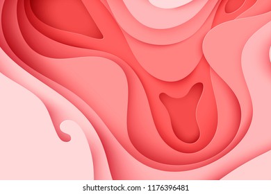 Paper art cartoon abstract waves, holes. Paper carve background. Modern origami design template. Vector illustration. 3d paper layers in pastel colors