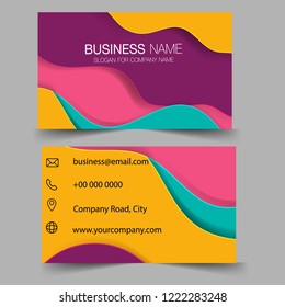 Paper art cartoon abstract waves. Creative business card and name card, horizontal simple clean template vector design, layout in rectangle size. Flat Design Vector Illustration. Stationery Design.