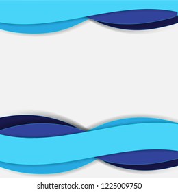 Paper art cartoon abstract waves. Paper blue wave swoosh background. Modern origami design template. Vector illustration. 3d paper layers