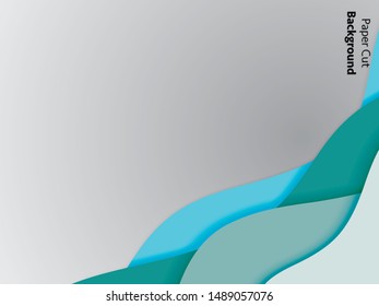 Paper art cartoon abstract waves. Paper carve background. Modern origami design template. Vector illustration. 3d paper layers